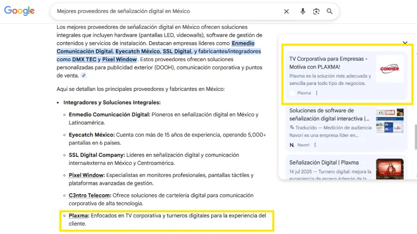 Plaxma punto de partida en Google Search Console — señalización digital B2B sin presencia orgánica